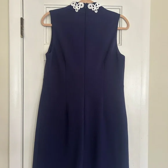 Vince Camuto Navy Sheath Dress with White Lace Front Trim - Picture 3 of 10
